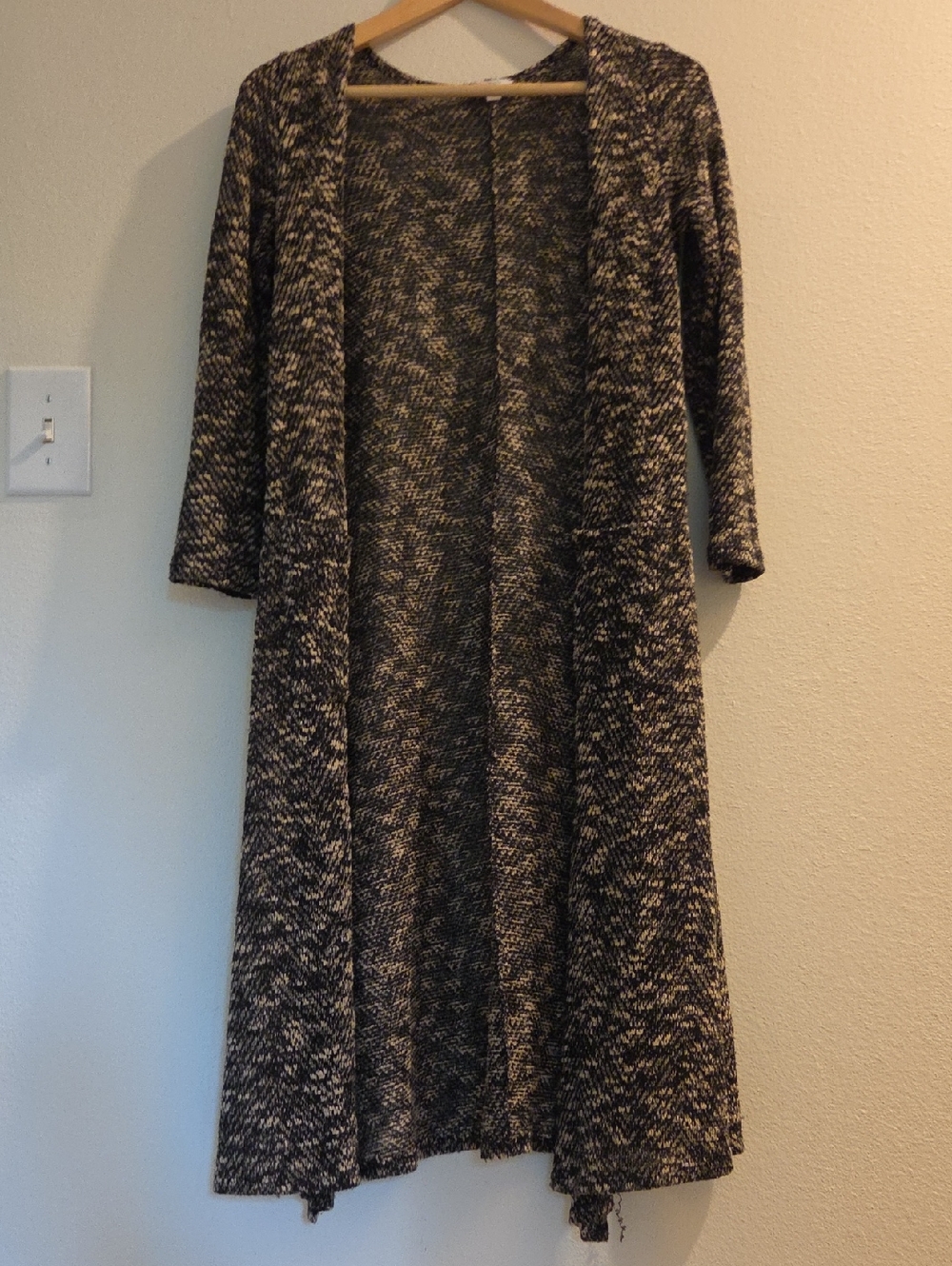LuLaRoe Black and Cream Long Open-Front Cardigan